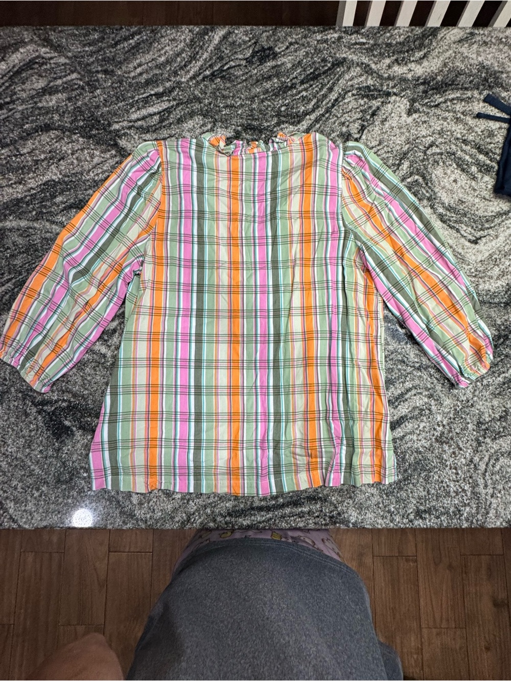 Multicolor Plaid Ruffle Neck Top - Picture 2 of 4